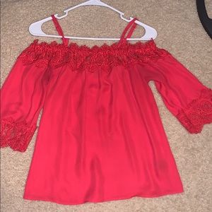 by&by red blouse with lace